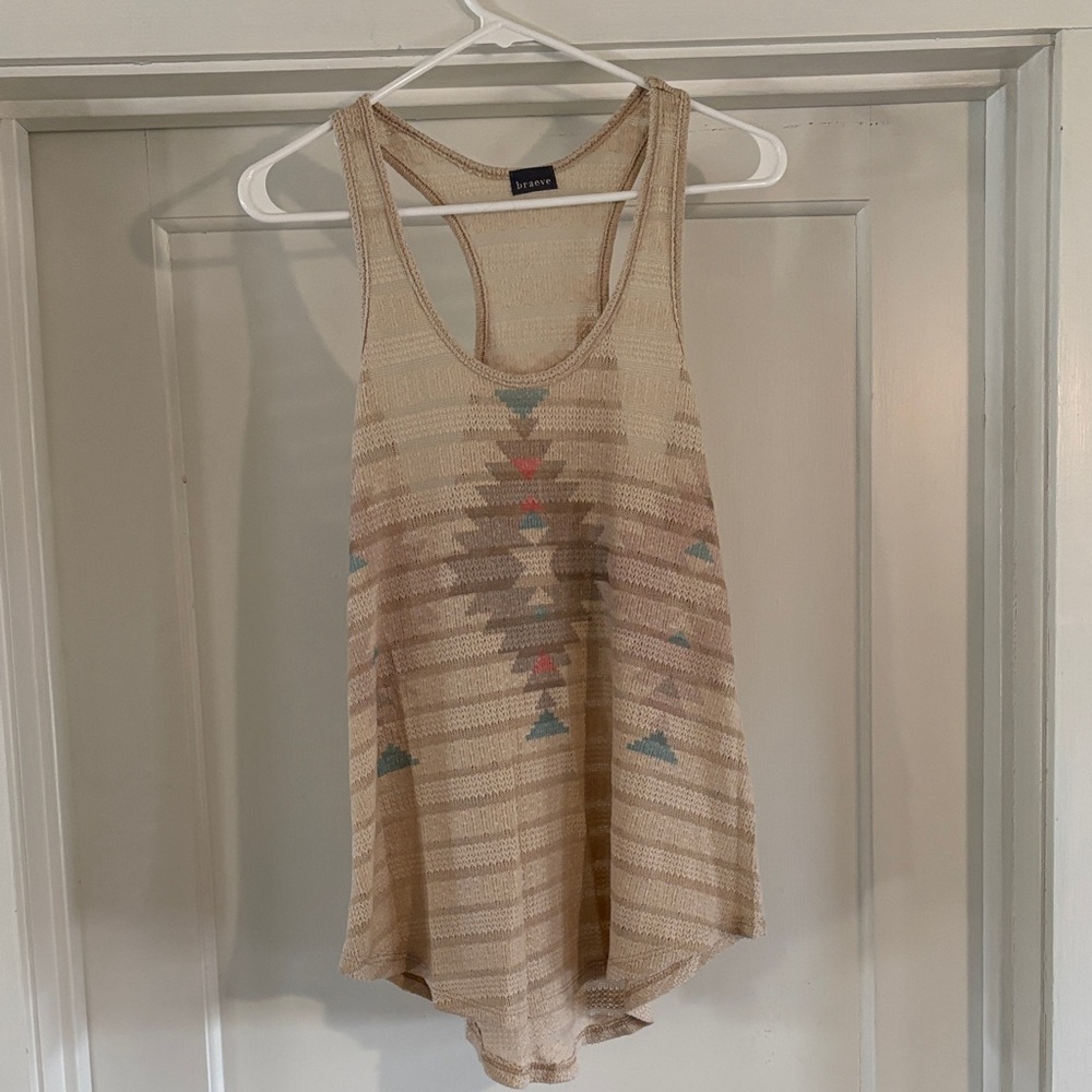 Beige Patterned Tank Top